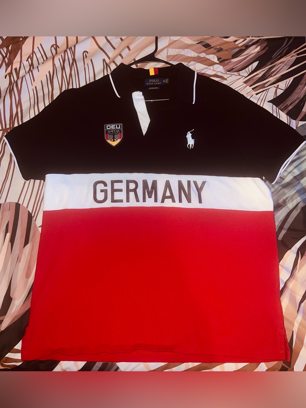 Ralph Lauren Black White Red 'Germany' Colorblock Polo